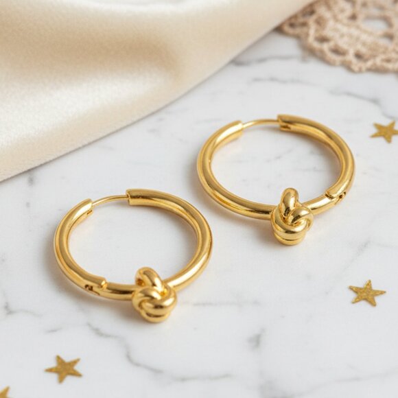 🆕️Chic Knot Accent 18K Gold Hoop Earrings - Trendy Stainless Steel Minimalist - Picture 12 of 12